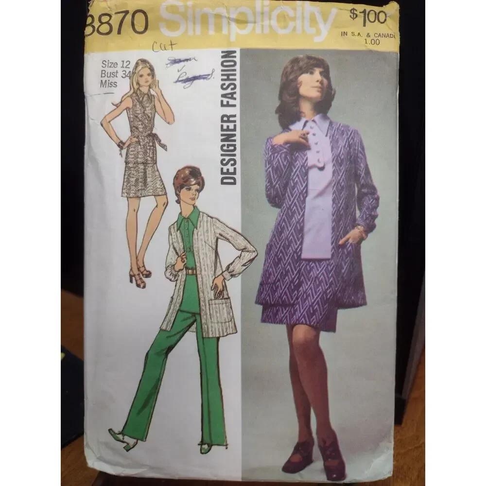 Vintage Simplicity Pattern‎ 8870 Misses' Overblouse, Mini-Skirt/Pants etc (1970)